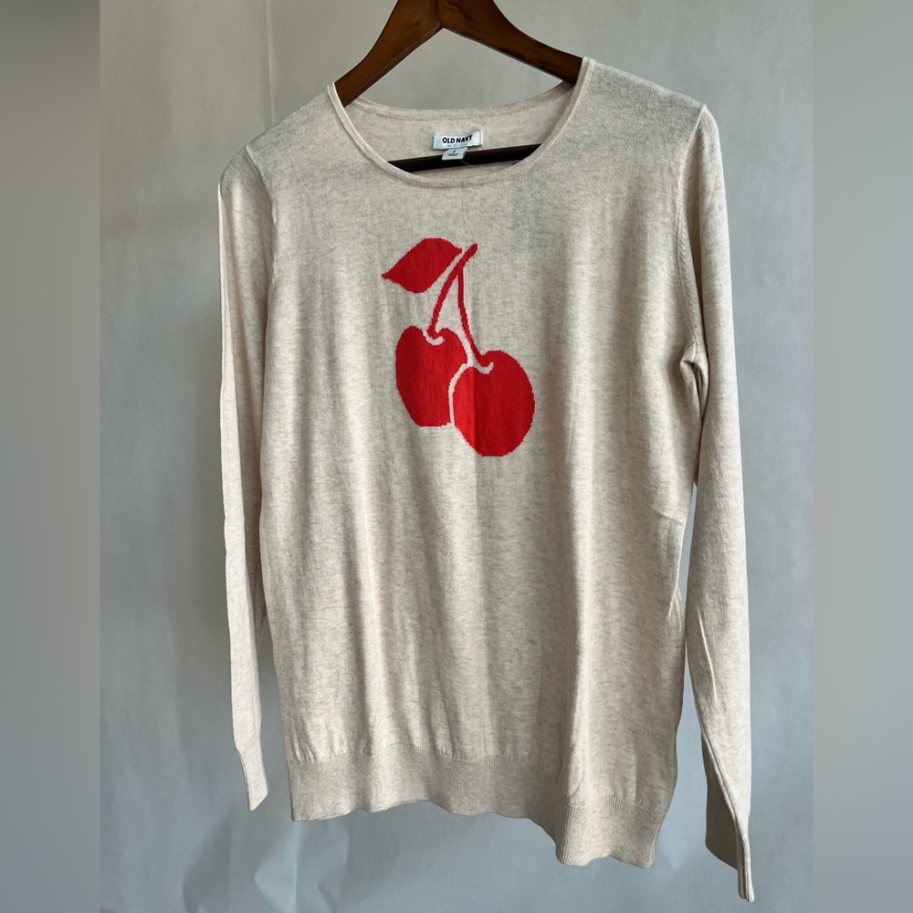 Old Navy Cream Sweater with Red Cherry Motif - NWT